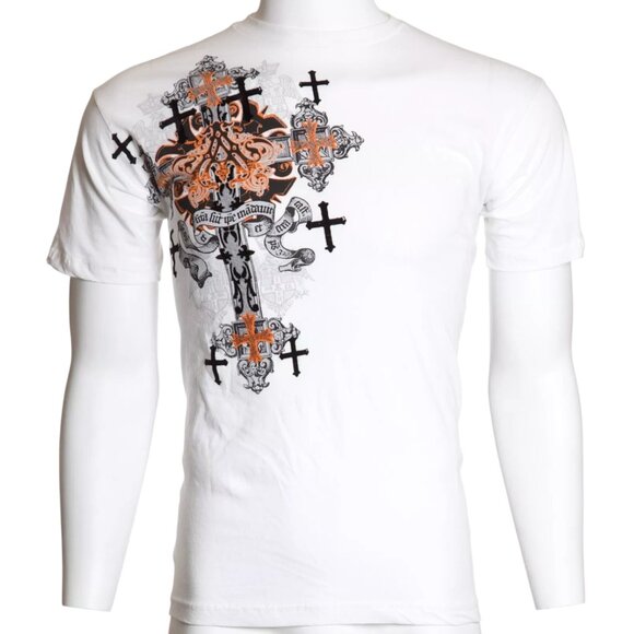 ARCHAIC by AFFLICTION White GODFREY Cross Short Sleeve Slim Fit Y2K T-shirt NWT - Picture 4 of 8